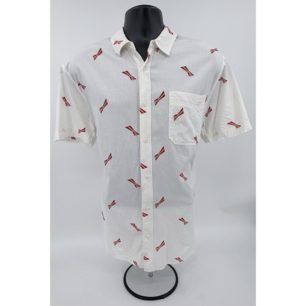 Budweiser Bowtie Button Up Short Sleeve Shirt Anheuser-Busch Men's Size‎ Large L